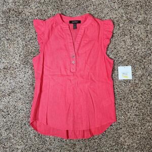 Ellen Tracy Women's Pink Sleeveless Blouse Ruffles Buttons Size XS